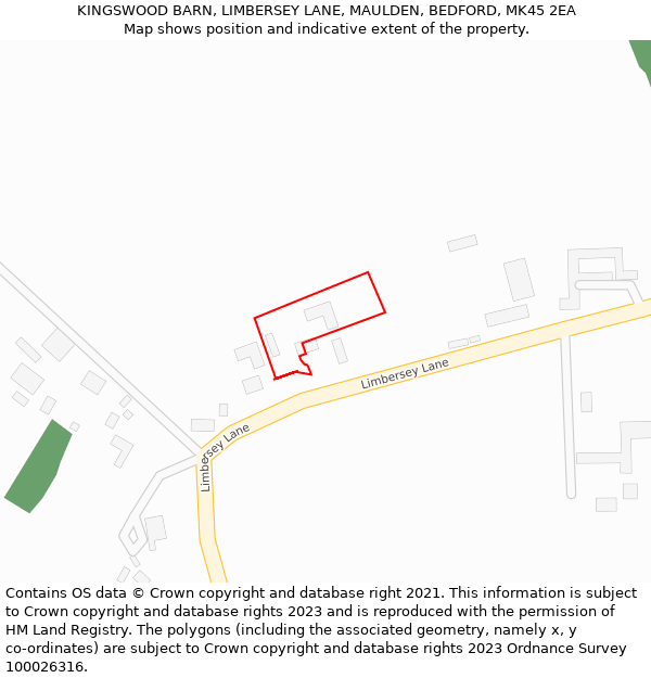 KINGSWOOD BARN, LIMBERSEY LANE, MAULDEN, BEDFORD, MK45 2EA: Location map and indicative extent of plot