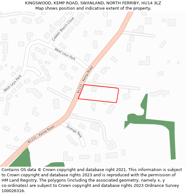 KINGSWOOD, KEMP ROAD, SWANLAND, NORTH FERRIBY, HU14 3LZ: Location map and indicative extent of plot