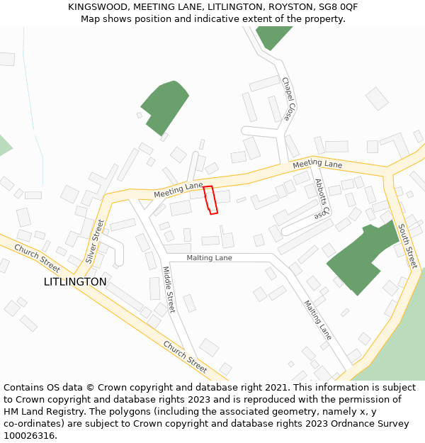 KINGSWOOD, MEETING LANE, LITLINGTON, ROYSTON, SG8 0QF: Location map and indicative extent of plot