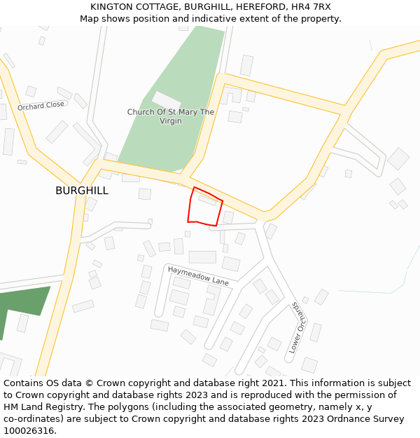 KINGTON COTTAGE, BURGHILL, HEREFORD, HR4 7RX: Location map and indicative extent of plot