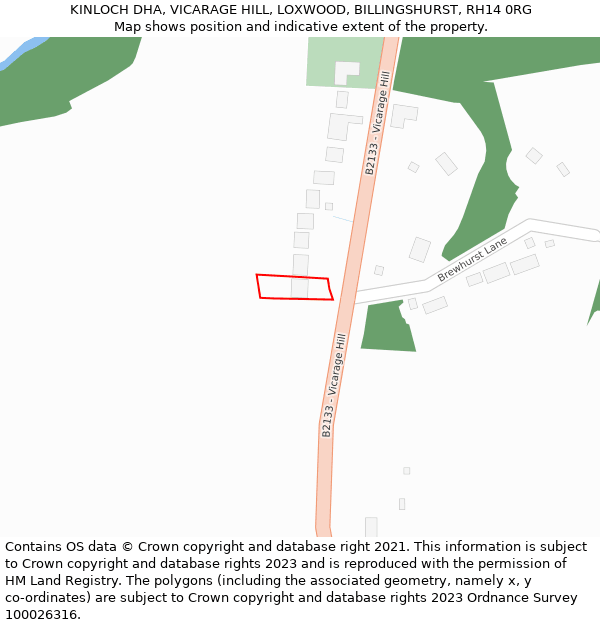 KINLOCH DHA, VICARAGE HILL, LOXWOOD, BILLINGSHURST, RH14 0RG: Location map and indicative extent of plot