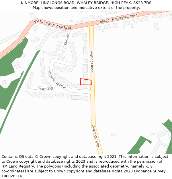 KINMORE, LINGLONGS ROAD, WHALEY BRIDGE, HIGH PEAK, SK23 7DS: Location map and indicative extent of plot