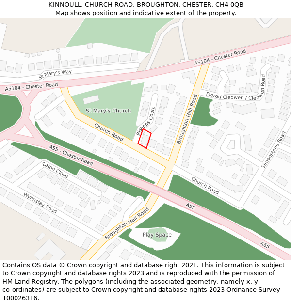 KINNOULL, CHURCH ROAD, BROUGHTON, CHESTER, CH4 0QB: Location map and indicative extent of plot