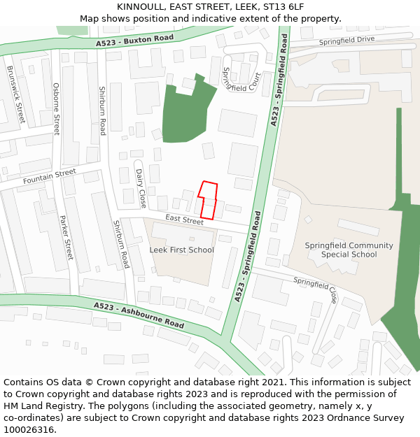 KINNOULL, EAST STREET, LEEK, ST13 6LF: Location map and indicative extent of plot