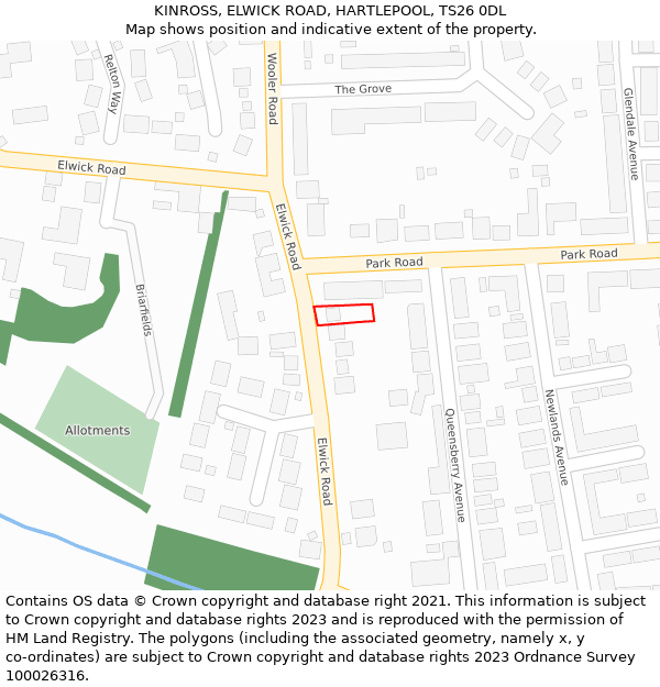 KINROSS, ELWICK ROAD, HARTLEPOOL, TS26 0DL: Location map and indicative extent of plot