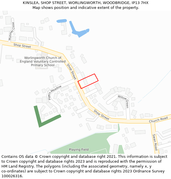 KINSLEA, SHOP STREET, WORLINGWORTH, WOODBRIDGE, IP13 7HX: Location map and indicative extent of plot