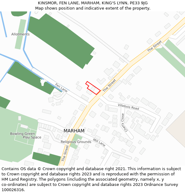 KINSMOR, FEN LANE, MARHAM, KING'S LYNN, PE33 9JG: Location map and indicative extent of plot