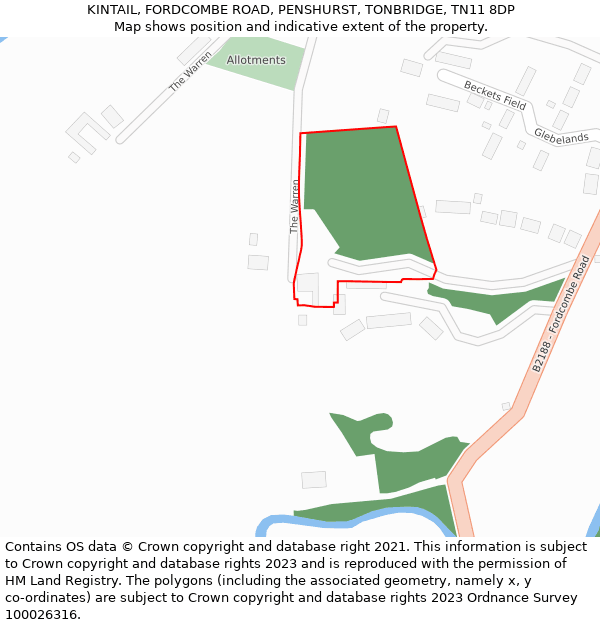 KINTAIL, FORDCOMBE ROAD, PENSHURST, TONBRIDGE, TN11 8DP: Location map and indicative extent of plot