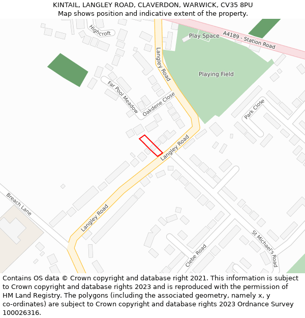 KINTAIL, LANGLEY ROAD, CLAVERDON, WARWICK, CV35 8PU: Location map and indicative extent of plot