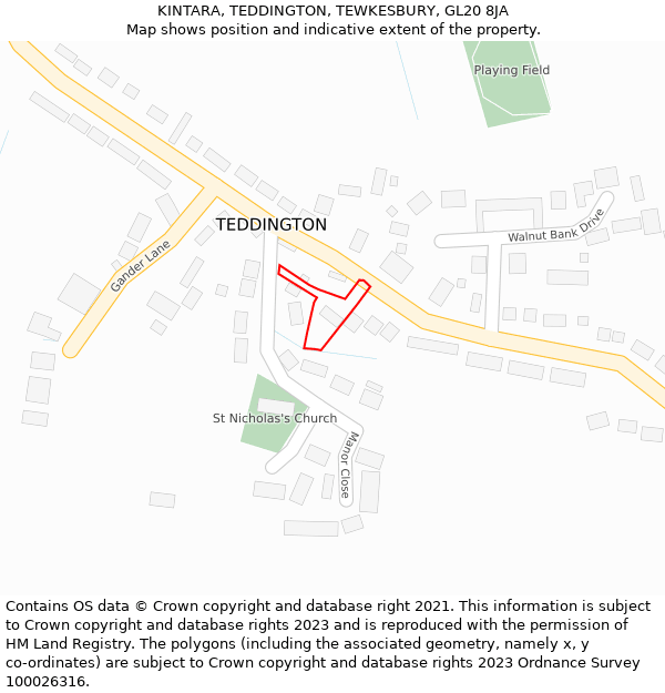 KINTARA, TEDDINGTON, TEWKESBURY, GL20 8JA: Location map and indicative extent of plot