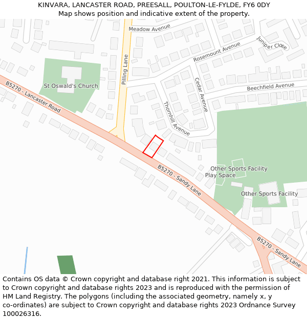 KINVARA, LANCASTER ROAD, PREESALL, POULTON-LE-FYLDE, FY6 0DY: Location map and indicative extent of plot