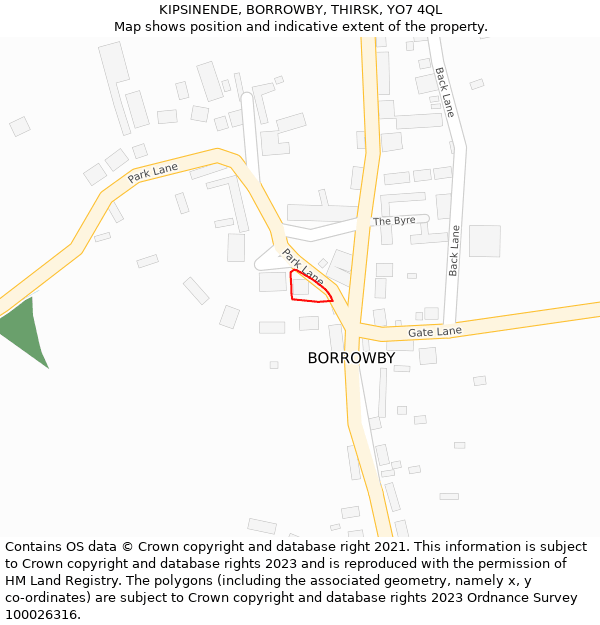 KIPSINENDE, BORROWBY, THIRSK, YO7 4QL: Location map and indicative extent of plot
