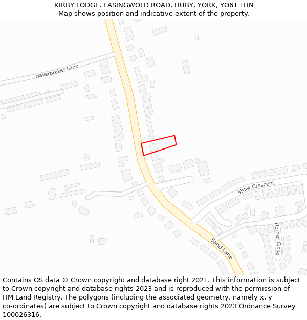 KIRBY LODGE, EASINGWOLD ROAD, HUBY, YORK, YO61 1HN: Location map and indicative extent of plot