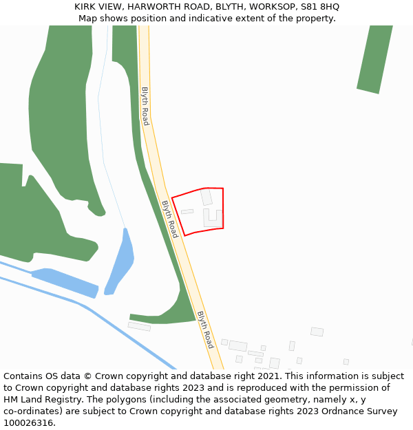 KIRK VIEW, HARWORTH ROAD, BLYTH, WORKSOP, S81 8HQ: Location map and indicative extent of plot