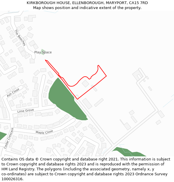 KIRKBOROUGH HOUSE, ELLENBOROUGH, MARYPORT, CA15 7RD: Location map and indicative extent of plot