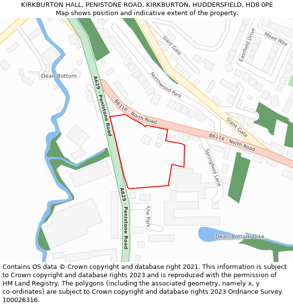 KIRKBURTON HALL, PENISTONE ROAD, KIRKBURTON, HUDDERSFIELD, HD8 0PE: Location map and indicative extent of plot