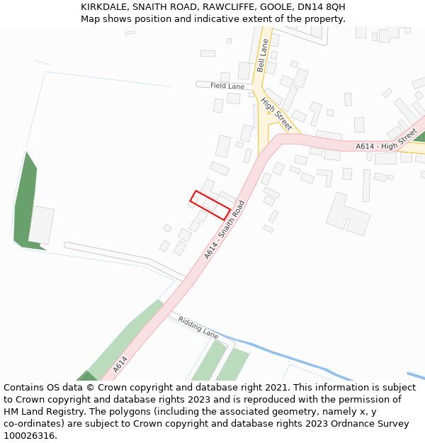 KIRKDALE, SNAITH ROAD, RAWCLIFFE, GOOLE, DN14 8QH: Location map and indicative extent of plot