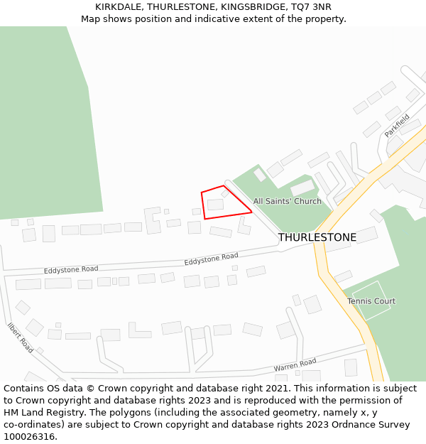 KIRKDALE, THURLESTONE, KINGSBRIDGE, TQ7 3NR: Location map and indicative extent of plot