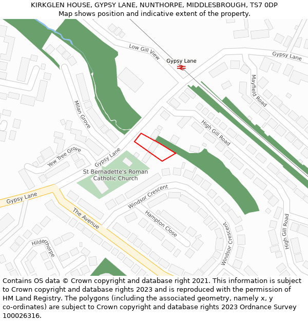 KIRKGLEN HOUSE, GYPSY LANE, NUNTHORPE, MIDDLESBROUGH, TS7 0DP: Location map and indicative extent of plot