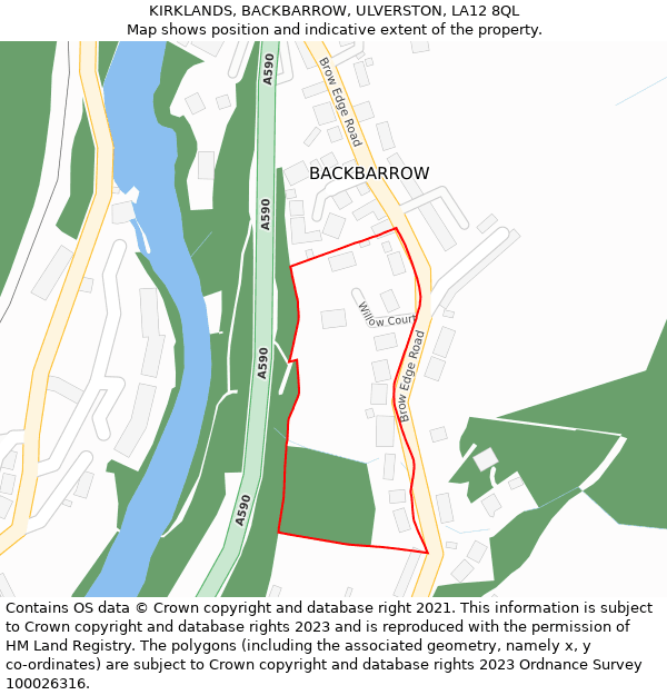 KIRKLANDS, BACKBARROW, ULVERSTON, LA12 8QL: Location map and indicative extent of plot