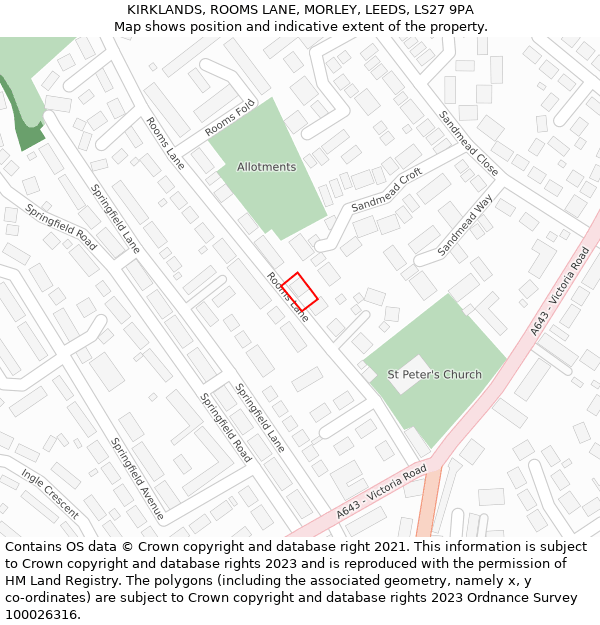 KIRKLANDS, ROOMS LANE, MORLEY, LEEDS, LS27 9PA: Location map and indicative extent of plot