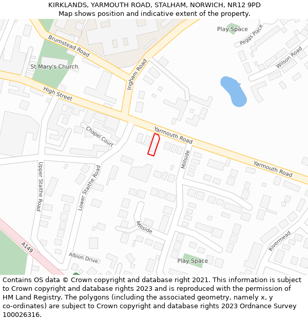 KIRKLANDS, YARMOUTH ROAD, STALHAM, NORWICH, NR12 9PD: Location map and indicative extent of plot