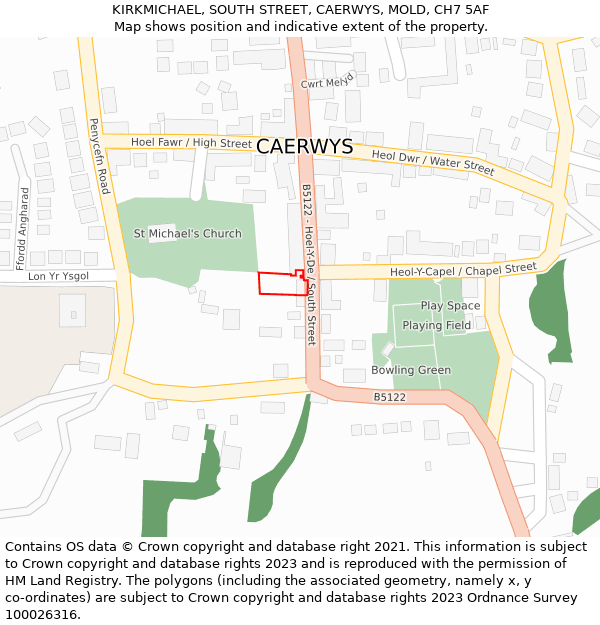 KIRKMICHAEL, SOUTH STREET, CAERWYS, MOLD, CH7 5AF: Location map and indicative extent of plot