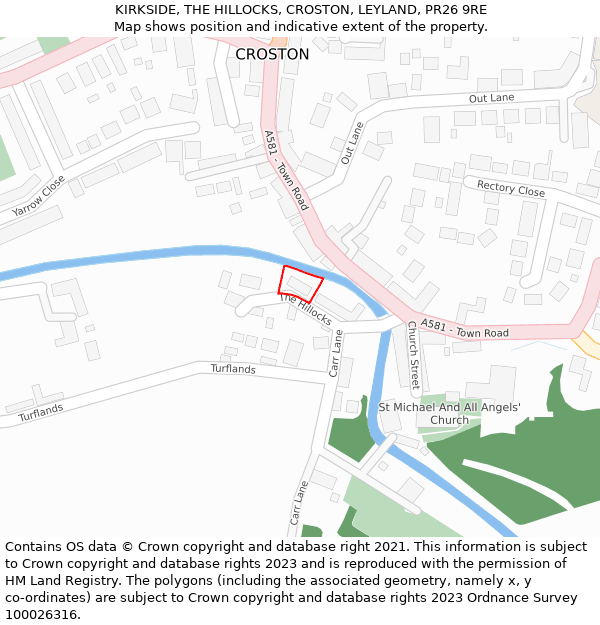 KIRKSIDE, THE HILLOCKS, CROSTON, LEYLAND, PR26 9RE: Location map and indicative extent of plot