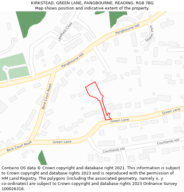 KIRKSTEAD, GREEN LANE, PANGBOURNE, READING, RG8 7BG: Location map and indicative extent of plot