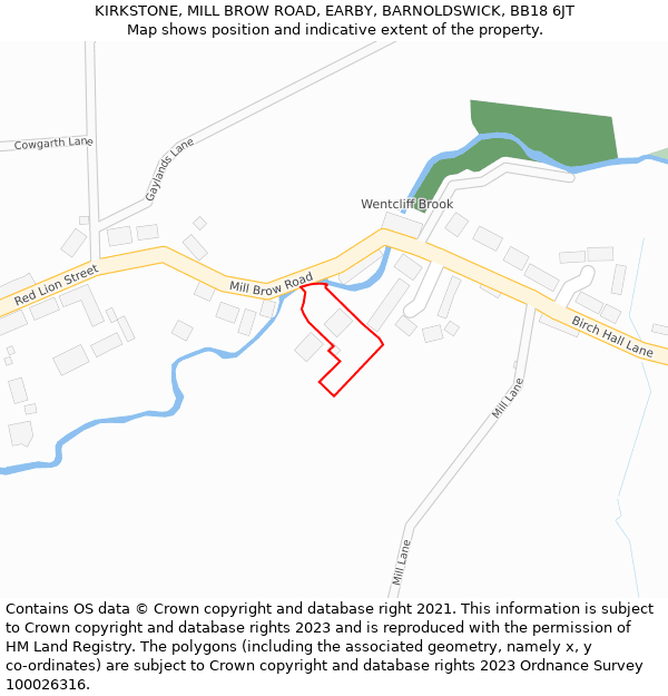 KIRKSTONE, MILL BROW ROAD, EARBY, BARNOLDSWICK, BB18 6JT: Location map and indicative extent of plot
