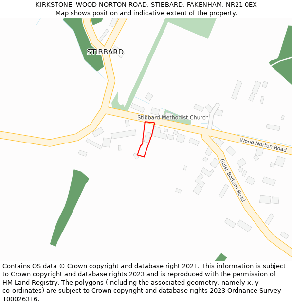 KIRKSTONE, WOOD NORTON ROAD, STIBBARD, FAKENHAM, NR21 0EX: Location map and indicative extent of plot