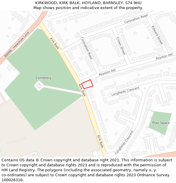 KIRKWOOD, KIRK BALK, HOYLAND, BARNSLEY, S74 9HU: Location map and indicative extent of plot