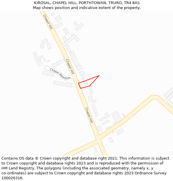 KIROSAL, CHAPEL HILL, PORTHTOWAN, TRURO, TR4 8AS: Location map and indicative extent of plot