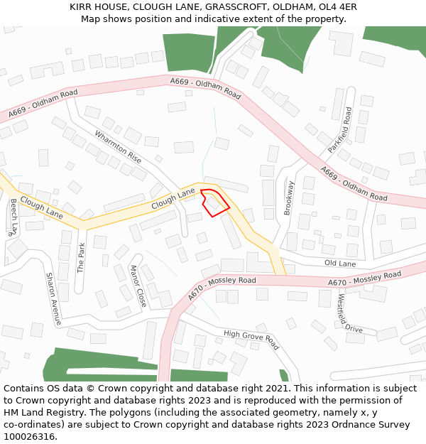 KIRR HOUSE, CLOUGH LANE, GRASSCROFT, OLDHAM, OL4 4ER: Location map and indicative extent of plot