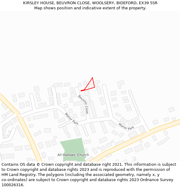 KIRSLEY HOUSE, BEUVRON CLOSE, WOOLSERY, BIDEFORD, EX39 5SR: Location map and indicative extent of plot
