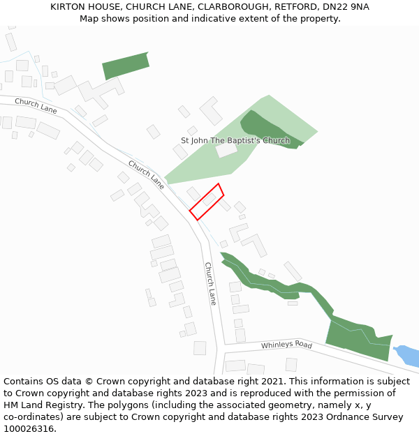 KIRTON HOUSE, CHURCH LANE, CLARBOROUGH, RETFORD, DN22 9NA: Location map and indicative extent of plot