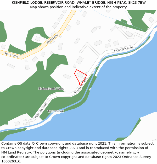 KISHFIELD LODGE, RESERVOIR ROAD, WHALEY BRIDGE, HIGH PEAK, SK23 7BW: Location map and indicative extent of plot