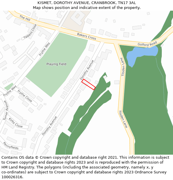 KISMET, DOROTHY AVENUE, CRANBROOK, TN17 3AL: Location map and indicative extent of plot