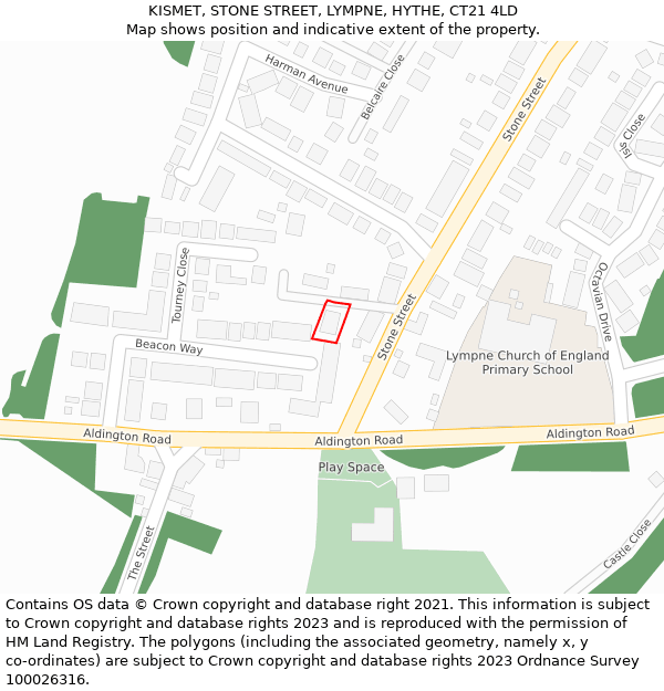 KISMET, STONE STREET, LYMPNE, HYTHE, CT21 4LD: Location map and indicative extent of plot