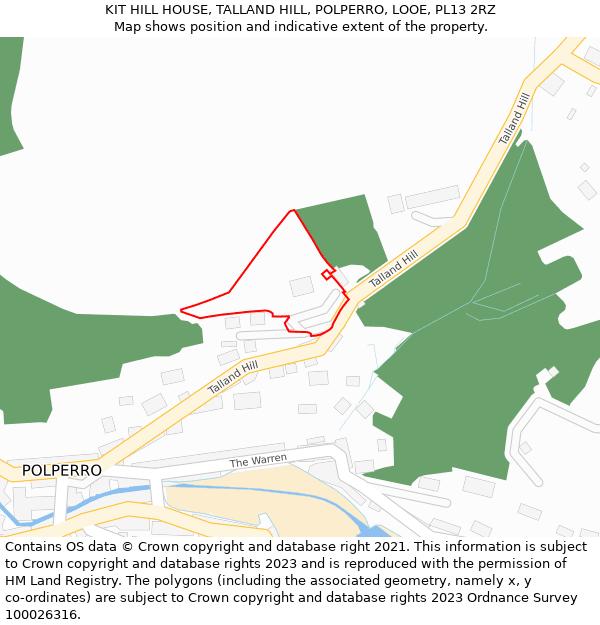 KIT HILL HOUSE, TALLAND HILL, POLPERRO, LOOE, PL13 2RZ: Location map and indicative extent of plot