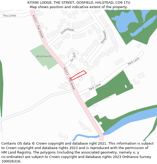 KITANI LODGE, THE STREET, GOSFIELD, HALSTEAD, CO9 1TU: Location map and indicative extent of plot