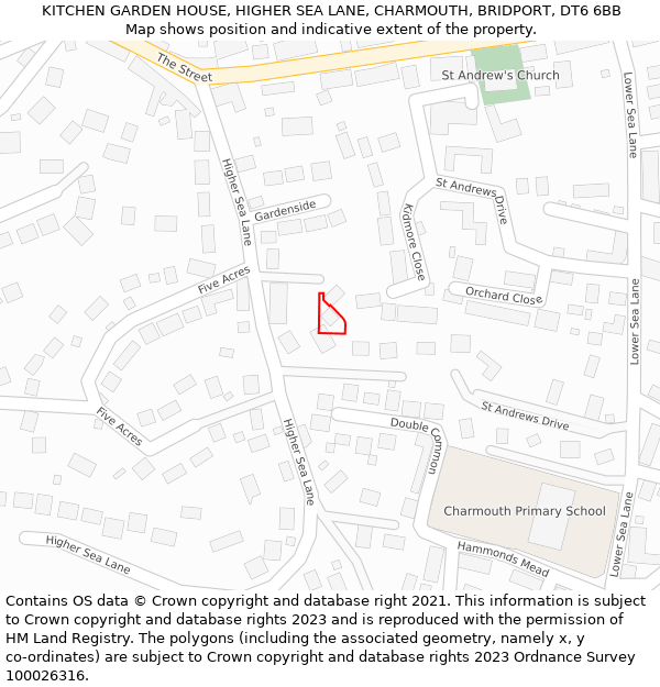 KITCHEN GARDEN HOUSE, HIGHER SEA LANE, CHARMOUTH, BRIDPORT, DT6 6BB: Location map and indicative extent of plot