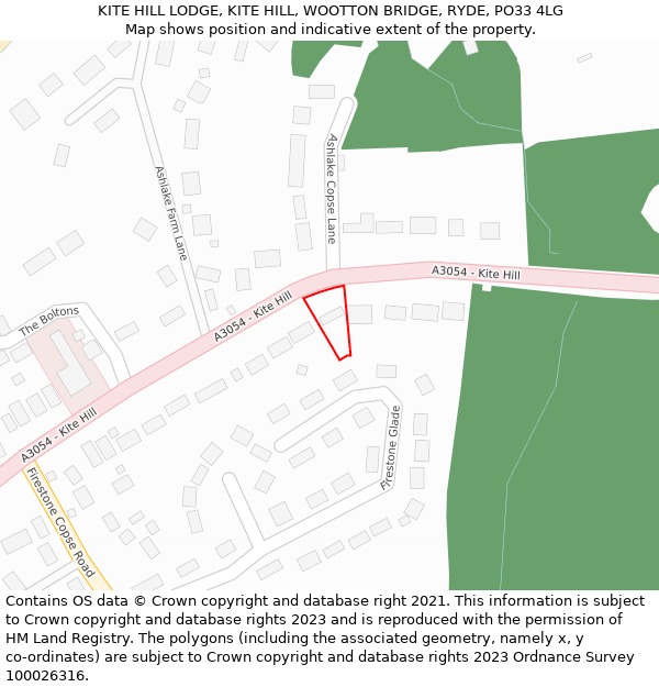KITE HILL LODGE, KITE HILL, WOOTTON BRIDGE, RYDE, PO33 4LG: Location map and indicative extent of plot