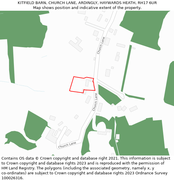 KITFIELD BARN, CHURCH LANE, ARDINGLY, HAYWARDS HEATH, RH17 6UR: Location map and indicative extent of plot