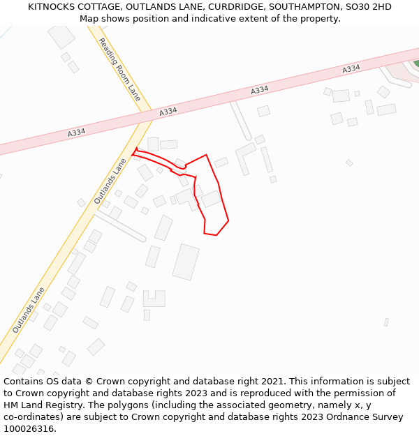 KITNOCKS COTTAGE, OUTLANDS LANE, CURDRIDGE, SOUTHAMPTON, SO30 2HD: Location map and indicative extent of plot