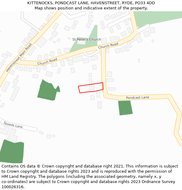 KITTENOCKS, PONDCAST LANE, HAVENSTREET, RYDE, PO33 4DD: Location map and indicative extent of plot
