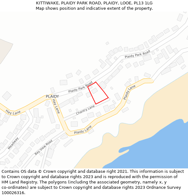 KITTIWAKE, PLAIDY PARK ROAD, PLAIDY, LOOE, PL13 1LG: Location map and indicative extent of plot