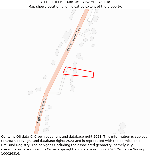 KITTLESFIELD, BARKING, IPSWICH, IP6 8HP: Location map and indicative extent of plot