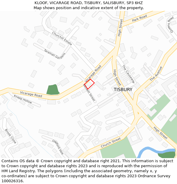 KLOOF, VICARAGE ROAD, TISBURY, SALISBURY, SP3 6HZ: Location map and indicative extent of plot