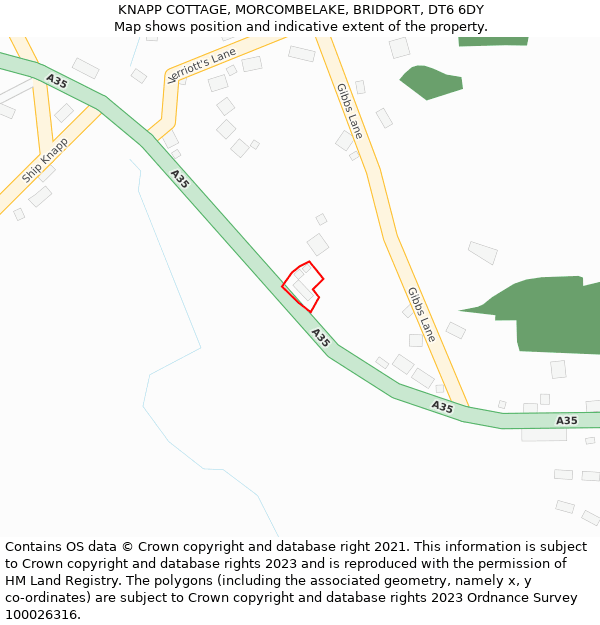 KNAPP COTTAGE, MORCOMBELAKE, BRIDPORT, DT6 6DY: Location map and indicative extent of plot